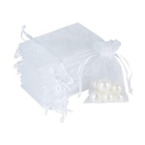 hrx package 100pcs mini organza jewelry bags 2×3 inch, little white mesh drawstring gift pouches for candy sample party favors