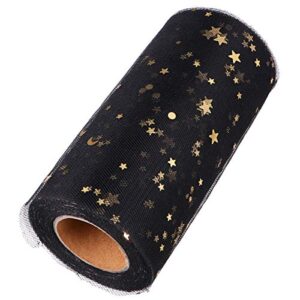milisten mesh ribbon wide whimsy ribbons with gold star moon pattern diy craft web ribbon for gift wrapping home wedding christmas cake decoration 2280x15cm (black)