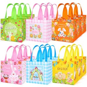 yangte easter bags 18 packs, easter baskets with handle gift bags reusable non-woven tote bags for easter holiday spring party supplies open size 12.4 * 9.84 * 6.69 in