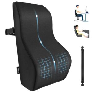 tsumbay lumbar support pillow memory foam back cushion ergonomic backrest for back pain relief with breathable 3d mesh and adjustable belts, for office chair, car seat, gaming chair and wheelchair