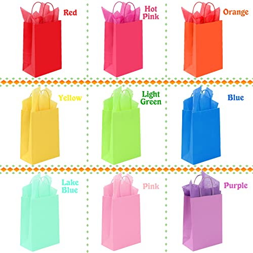 TOMNK 36 Pieces Small Size Gift Bags with 36 Tissue Paper 9 Colors Bulk Party Favor Bags with Handles, Rainbow Gift Bags for Wedding, Baby Shower, Birthday, Party Supplies