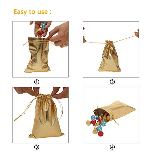 BEAVOING Pack of 100 3.54"x4.72" Heavy Duty Gold Drawstring Organza Jewelry Pouches Wedding Party Christmas Favor Gift Candy Chocolate Bags (Gold, 3.54"x4.72")