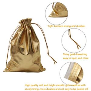 BEAVOING Pack of 100 3.54"x4.72" Heavy Duty Gold Drawstring Organza Jewelry Pouches Wedding Party Christmas Favor Gift Candy Chocolate Bags (Gold, 3.54"x4.72")