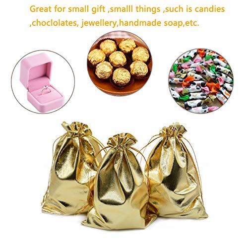 BEAVOING Pack of 100 3.54"x4.72" Heavy Duty Gold Drawstring Organza Jewelry Pouches Wedding Party Christmas Favor Gift Candy Chocolate Bags (Gold, 3.54"x4.72")