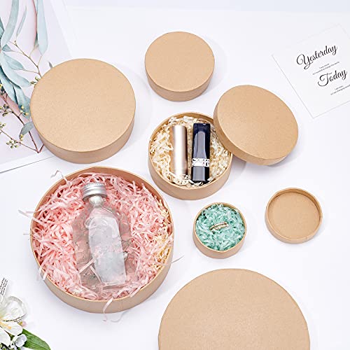 BENECREAT 5 Sizes Papier Mache Flat Round Boxes Nesting Stacking Craft Paper Gift Box for Candy Chocolate Biscuits, Mother's Day, Wedding Festival Gift Packaging