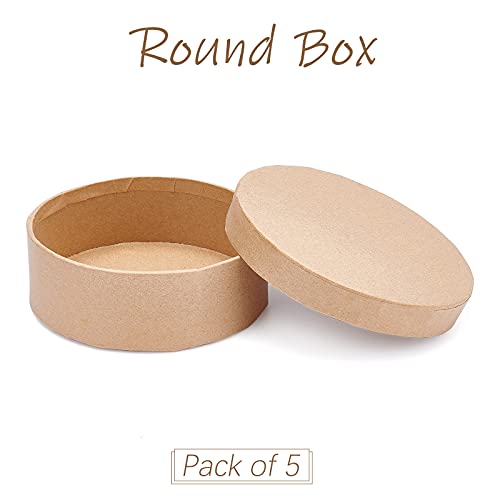 BENECREAT 5 Sizes Papier Mache Flat Round Boxes Nesting Stacking Craft Paper Gift Box for Candy Chocolate Biscuits, Mother's Day, Wedding Festival Gift Packaging