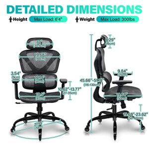 KERDOM Office Chair, Ergonomic Desk Chair, Comfy Breathable Mesh Task Chair with Headrest High Back, Home Computer Chair 5D Adjustable Armrests, Executive Swivel Chair with Roller Blade Wheels