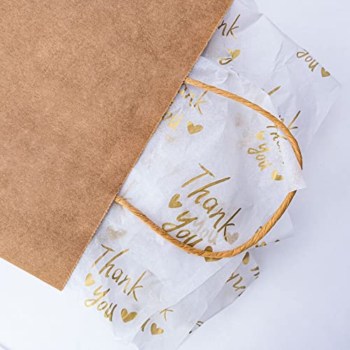 MR FIVE 50 Sheets White with Metallic Gold Thank You Tissue Paper Bulk,20" x 14",Thank You Tissue Paper for Packaging,Gift Bags,Metallic Gold Tissue for Graduation,Birthday,Thanksgiving