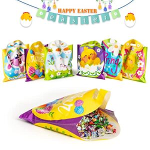 JOYIN 48 Pcs Easter Gift PE Bags 11.8" x 11.8", Egg Shaped PE Easter Gift Goodie Bags Party Treat Bags for Easter Egg Hunt, Easter Kids Party Favor Supplies