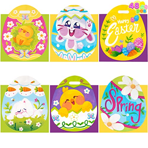 JOYIN 48 Pcs Easter Gift PE Bags 11.8" x 11.8", Egg Shaped PE Easter Gift Goodie Bags Party Treat Bags for Easter Egg Hunt, Easter Kids Party Favor Supplies