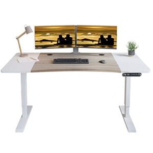 jceet dual motor electric standing desk – 63 x 30 inch adjustable height sit stand computer desk with splice board, stand up desk table for home office, white frame/oak and white top(with radian)