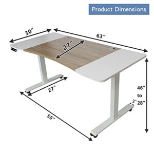 Jceet Dual Motor Electric Standing Desk - 63 x 30 Inch Adjustable Height Sit Stand Computer Desk with Splice Board, Stand Up Desk Table for Home Office, White Frame/Oak and White Top(with Radian)