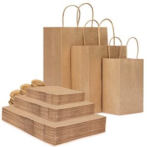 moretoes 135pcs brown kraft paper bags with handles bulk, gift bags assorted size retail bags for small business, shopping bags, party favor bags, merchandise bags