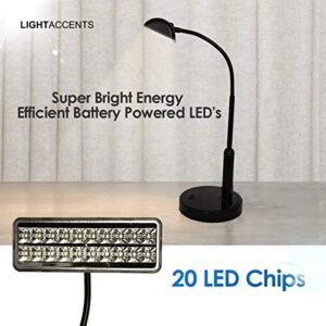 LIGHTACCENTS Battery Operated Lamp LED Desk Lamp - Cordless Lamp - Portable Office Desk Lamp Table Lamp Super Bright LED's with Adjustable Metal Neck, Use with Batteries or Included AC Adaptor(Black)