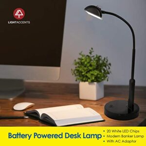 LIGHTACCENTS Battery Operated Lamp LED Desk Lamp - Cordless Lamp - Portable Office Desk Lamp Table Lamp Super Bright LED's with Adjustable Metal Neck, Use with Batteries or Included AC Adaptor(Black)