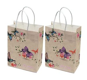 yyaaloa 20pcs small gift bags kraft paper bags with handle butterfly flower party favor bags for baby shower kids birthday wedding xmas party supplies restaurant takeouts, and store owners (20)