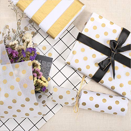 Whaline Metallic Tissue Paper 20" x 28" Big Size Gift Wrap Paper Bulk Gift Wrapping Accessory Wrap for Christmas, Birthday, DIY and Craft, Gift Bags (Gold)