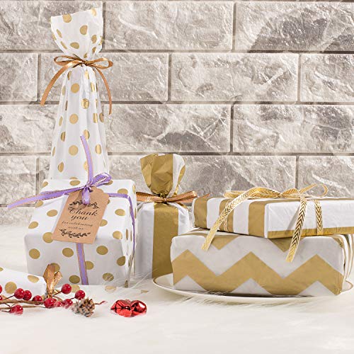 Whaline Metallic Tissue Paper 20" x 28" Big Size Gift Wrap Paper Bulk Gift Wrapping Accessory Wrap for Christmas, Birthday, DIY and Craft, Gift Bags (Gold)