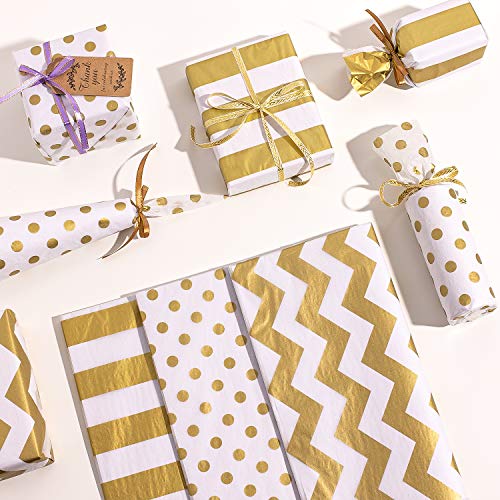 Whaline Metallic Tissue Paper 20" x 28" Big Size Gift Wrap Paper Bulk Gift Wrapping Accessory Wrap for Christmas, Birthday, DIY and Craft, Gift Bags (Gold)