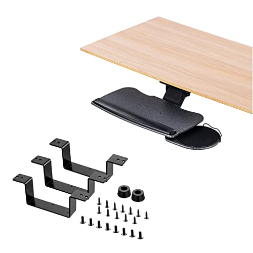 FERSGO Under Desk Keyboard Tray 20" x 11", Easy to Install Sliding Undermount Keyboard and Mouse Tray with Wrist Rest, Swivels 360° with Adjustable Height and ±15° Tilt Angle 17.75" Track With Spacers