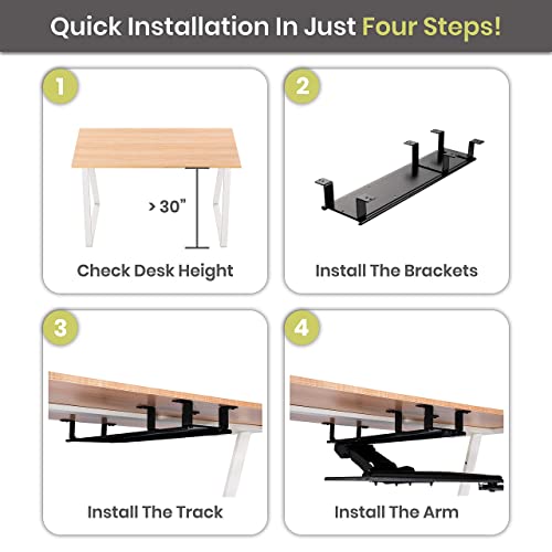 FERSGO Under Desk Keyboard Tray 20" x 11", Easy to Install Sliding Undermount Keyboard and Mouse Tray with Wrist Rest, Swivels 360° with Adjustable Height and ±15° Tilt Angle 17.75" Track With Spacers