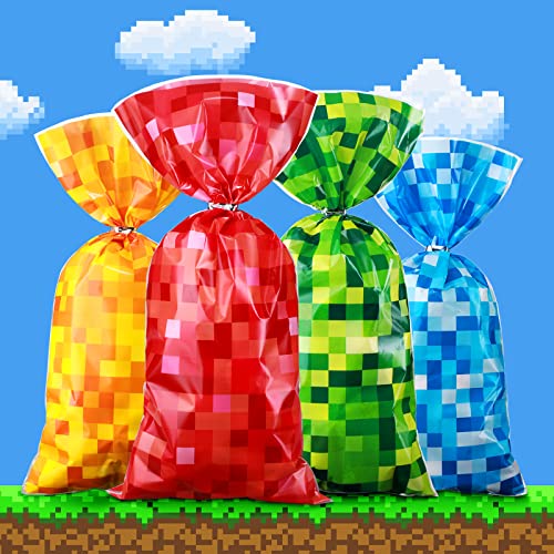 120 Pieces Pixel Party Favor Bags Pixel Treat Bags Pixel Goody Bags with Twist Ties Pixel Candy Bags Game Party Gift Bags for Pixel Theme Birthday Party Favors Supplies