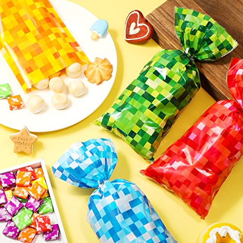 120 Pieces Pixel Party Favor Bags Pixel Treat Bags Pixel Goody Bags with Twist Ties Pixel Candy Bags Game Party Gift Bags for Pixel Theme Birthday Party Favors Supplies
