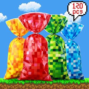 120 Pieces Pixel Party Favor Bags Pixel Treat Bags Pixel Goody Bags with Twist Ties Pixel Candy Bags Game Party Gift Bags for Pixel Theme Birthday Party Favors Supplies