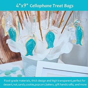 Yotelab Cellophane Treat Bags, 4x9 Inches Clear Cellophane Bags With Twist Ties,100 Pcs