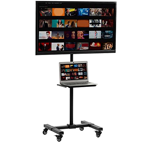 VIVO Mobile TV Cart for 13 to 50 inch Screens up to 44 lbs, LCD LED OLED 4K Smart Flat, Curved Monitor Panels, Rolling Stand, DVD Shelf, Wheels, Max VESA 200x200, Black, STAND-TV07W-S