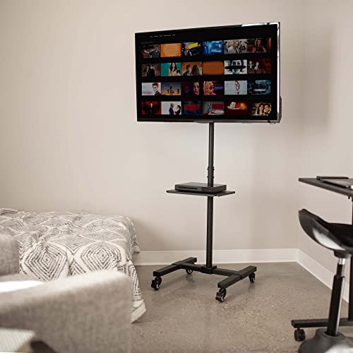 VIVO Mobile TV Cart for 13 to 50 inch Screens up to 44 lbs, LCD LED OLED 4K Smart Flat, Curved Monitor Panels, Rolling Stand, DVD Shelf, Wheels, Max VESA 200x200, Black, STAND-TV07W-S