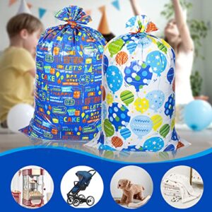 Lager Plastic Gift Bags(36x56inch),2 Pieces Jumbo Present Bags with Patterns of Spotted Balloons and Letters,Reusable Giant Wrap Bags for Baby Shower, Birthday, Party, Wedding, Christmas