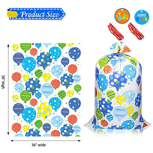 Lager Plastic Gift Bags(36x56inch),2 Pieces Jumbo Present Bags with Patterns of Spotted Balloons and Letters,Reusable Giant Wrap Bags for Baby Shower, Birthday, Party, Wedding, Christmas