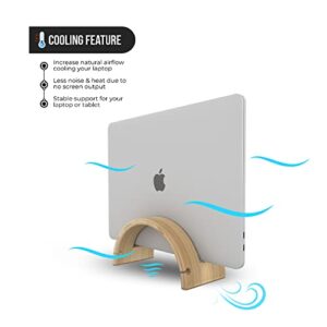 Kothar Wood Vertical Laptop Stand for Desk, Natural Bamboo, Space-Saving Desktop Dock for Apple MacBook, Microsoft Surface, iPad, Tablets and More