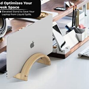 Kothar Wood Vertical Laptop Stand for Desk, Natural Bamboo, Space-Saving Desktop Dock for Apple MacBook, Microsoft Surface, iPad, Tablets and More