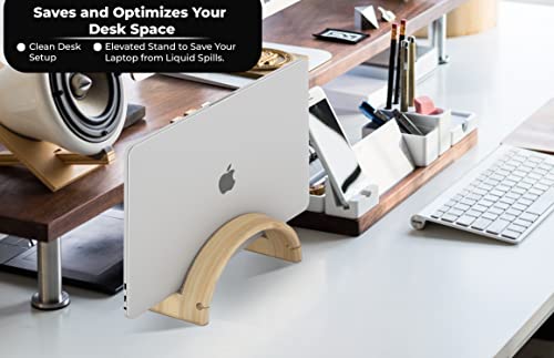 Kothar Wood Vertical Laptop Stand for Desk, Natural Bamboo, Space-Saving Desktop Dock for Apple MacBook, Microsoft Surface, iPad, Tablets and More