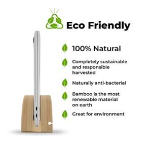 Kothar Wood Vertical Laptop Stand for Desk, Natural Bamboo, Space-Saving Desktop Dock for Apple MacBook, Microsoft Surface, iPad, Tablets and More