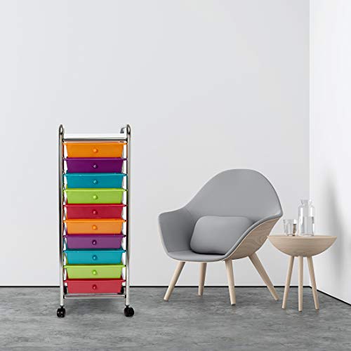 Seville Classics 10-Drawer Multipurpose Mobile Rolling Utility Storage Organizer with Tray Cart, Multicolor (Pearl)