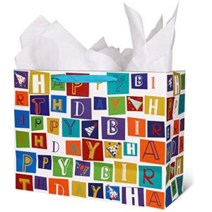 Giiffu 16.5" Extra Large Gift Bags for Birthday Party with Card and Tissue Paper (Pack of 2, Happy Birthday)