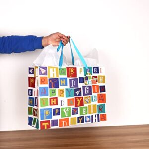 Giiffu 16.5" Extra Large Gift Bags for Birthday Party with Card and Tissue Paper (Pack of 2, Happy Birthday)