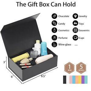 RYDDOY Black Gift Box, 9.5x6x3'' Gift boxes for Presents with Lids Magnetic Closure Rectangle Collapsible for Groomsman Proposal Box, Wedding, Christmas, Halloween, Birthday Gift Packging