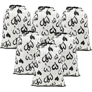 eyndyn 6pcs large canvas gift bags large gift bag with drawstring heart print drawstring present wedding bags wrapping reusable bag present wrap bags for valentine’s day party favors, 16 x 12 in
