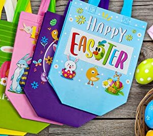 6Pcs Easter Non-woven Bags with Handle, Happy Easter Gift Bags for Kids, Treat Bags Rabbit Bunny, Reusable Easter Goodie Bags-Waterproof- for Gifts Wrapping, Egg Hunt Game, Easter Party Supplies