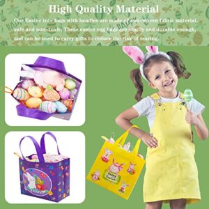6Pcs Easter Non-woven Bags with Handle, Happy Easter Gift Bags for Kids, Treat Bags Rabbit Bunny, Reusable Easter Goodie Bags-Waterproof- for Gifts Wrapping, Egg Hunt Game, Easter Party Supplies