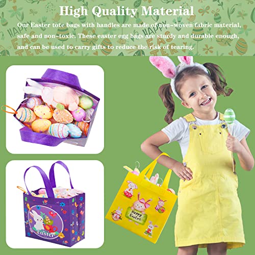 6Pcs Easter Non-woven Bags with Handle, Happy Easter Gift Bags for Kids, Treat Bags Rabbit Bunny, Reusable Easter Goodie Bags-Waterproof- for Gifts Wrapping, Egg Hunt Game, Easter Party Supplies