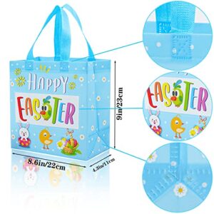 6Pcs Easter Non-woven Bags with Handle, Happy Easter Gift Bags for Kids, Treat Bags Rabbit Bunny, Reusable Easter Goodie Bags-Waterproof- for Gifts Wrapping, Egg Hunt Game, Easter Party Supplies