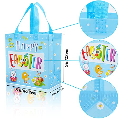 6Pcs Easter Non-woven Bags with Handle, Happy Easter Gift Bags for Kids, Treat Bags Rabbit Bunny, Reusable Easter Goodie Bags-Waterproof- for Gifts Wrapping, Egg Hunt Game, Easter Party Supplies