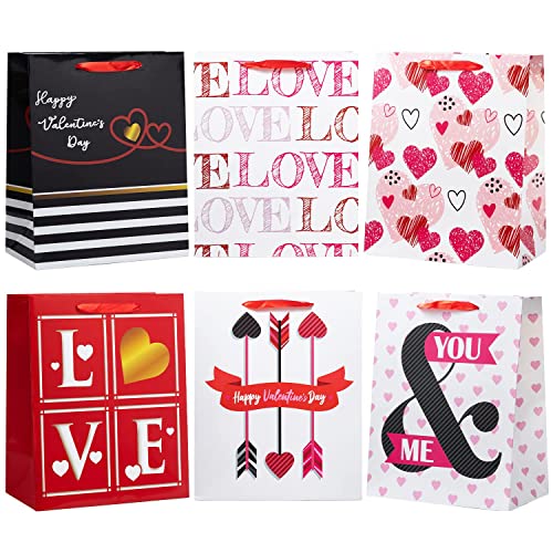 JOYIN 12 Pcs Valentines Day Paper Gift Bags with Handle 13x10.5 inch, Elegant Coated Art Paper Wrapping Bags Cardboard Bags for Valentine’s Day Party Favors Funny Gift Exchange Novelty Gift Giving Gift Wrapping