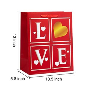 JOYIN 12 Pcs Valentines Day Paper Gift Bags with Handle 13x10.5 inch, Elegant Coated Art Paper Wrapping Bags Cardboard Bags for Valentine’s Day Party Favors Funny Gift Exchange Novelty Gift Giving Gift Wrapping