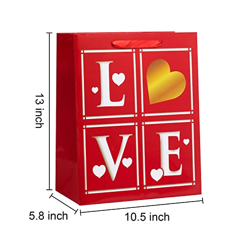 JOYIN 12 Pcs Valentines Day Paper Gift Bags with Handle 13x10.5 inch, Elegant Coated Art Paper Wrapping Bags Cardboard Bags for Valentine’s Day Party Favors Funny Gift Exchange Novelty Gift Giving Gift Wrapping